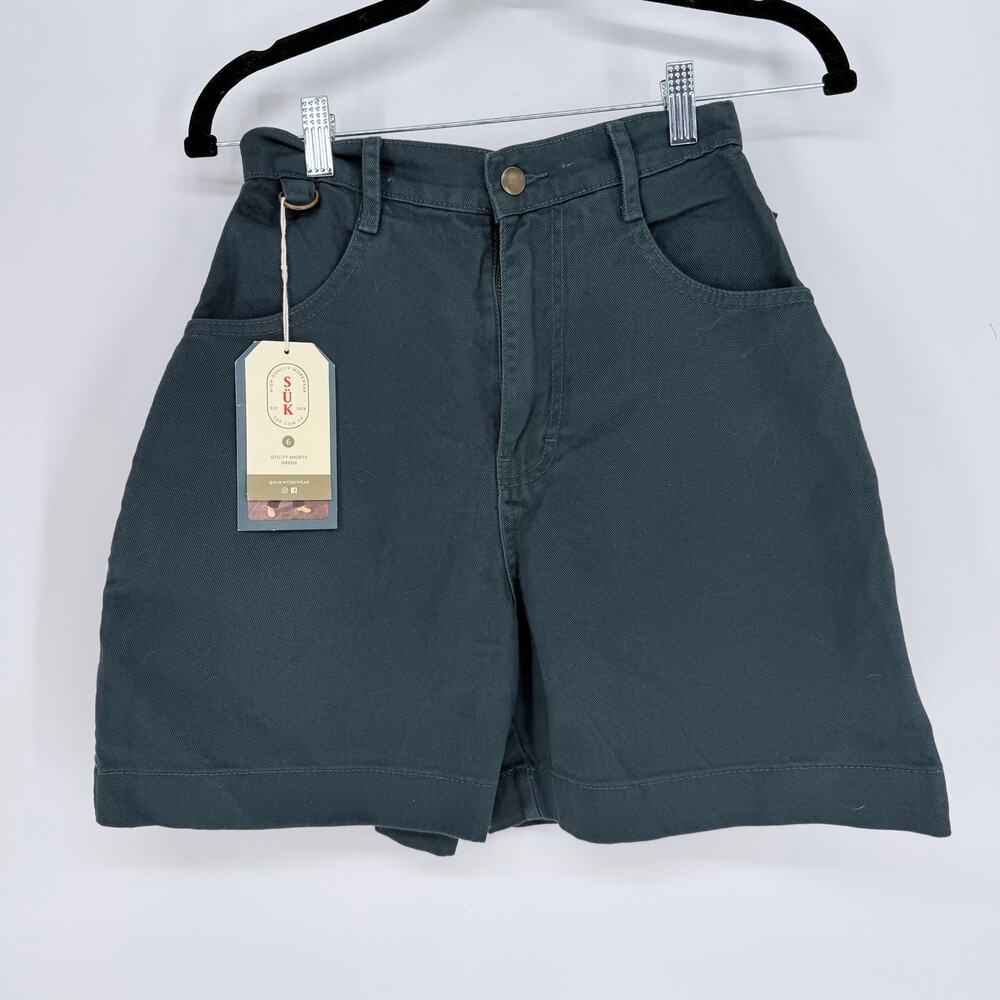 SÜK Workwear Utility Shorts Green Size 6 NWT Cotton Carpenter High Rise